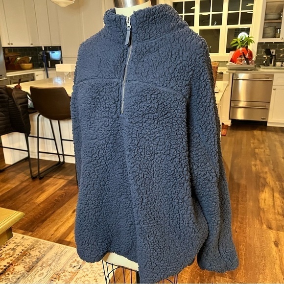 Elodie Fleece Lined Pullover Teddy Jacket Pullover Quarter Zip Dark Blue XL - Picture 1 of 11